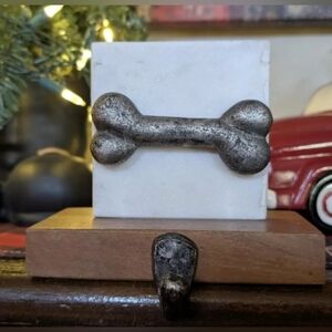 Dog Bone Handcrafted Marble & Wood Base Christmas Stocking Holder Pet Christmas